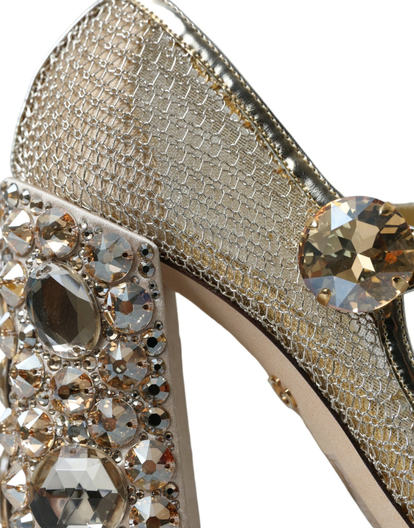 Gold Mesh Crystal Mary Jane Pumps Heels Shoes - The Luxe Alliance