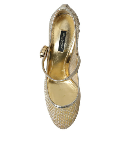 Gold Mesh Crystal Mary Jane Pumps Heels Shoes - The Luxe Alliance