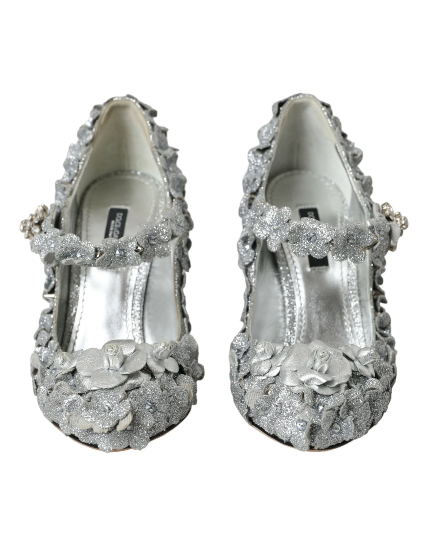 Silver Floral Crystal Mary Jane Pumps Shoes - The Luxe Alliance