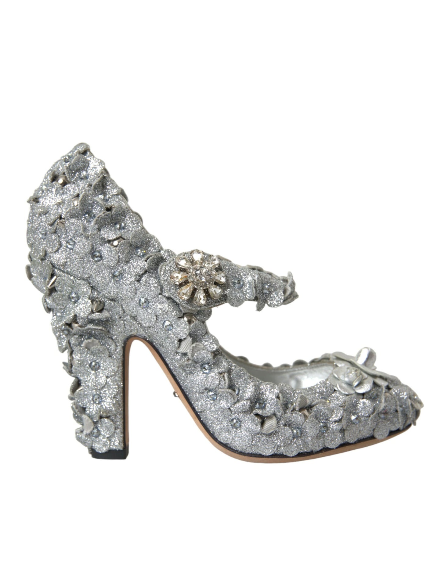 Silver Floral Crystal Mary Jane Pumps Shoes - The Luxe Alliance