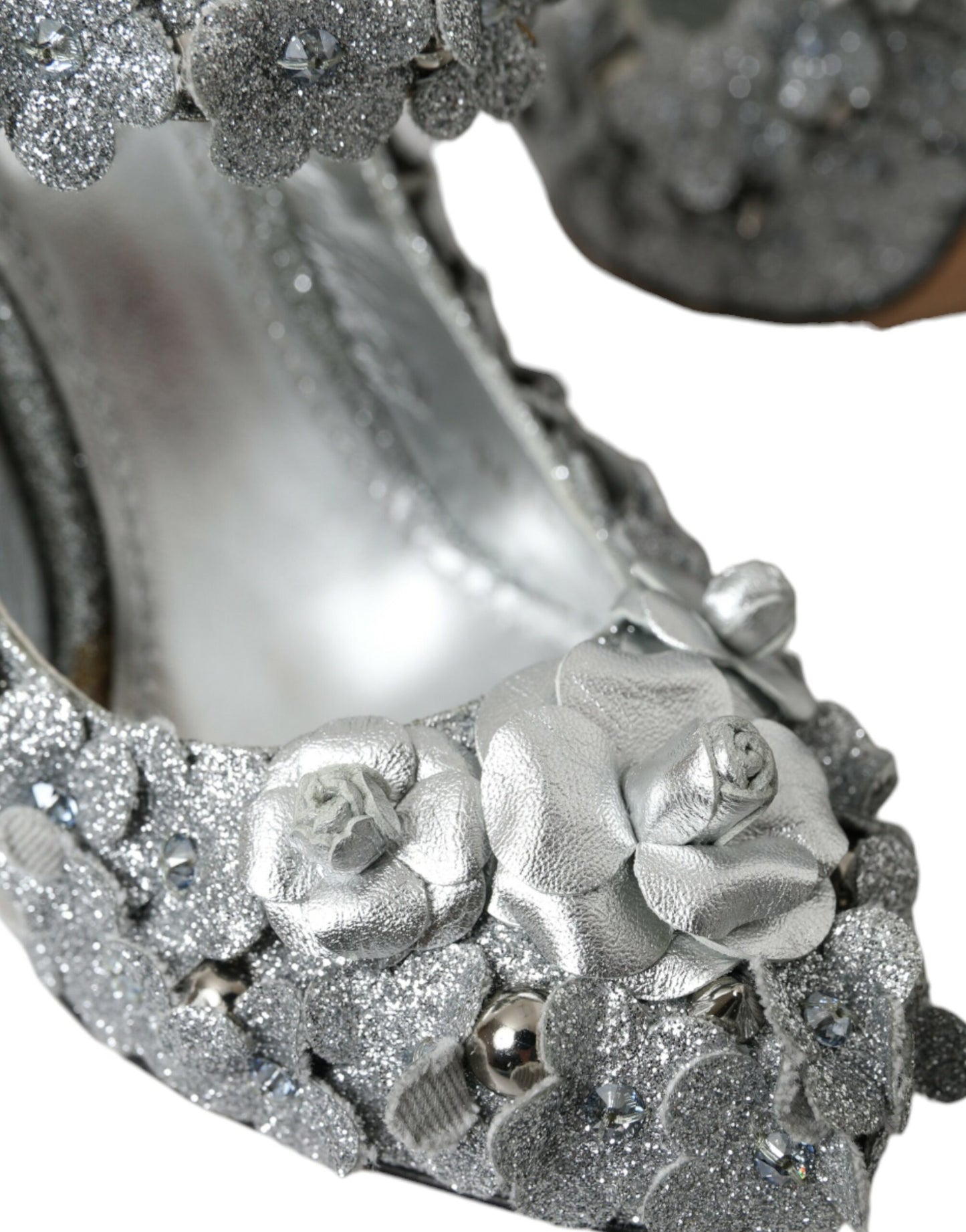 Silver Floral Crystal Mary Jane Pumps Shoes - The Luxe Alliance