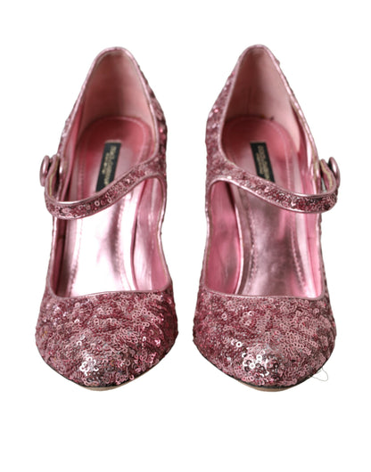 Pink Sequin Mary Jane Pumps High Heels Shoes - The Luxe Alliance