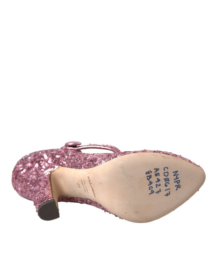 Pink Sequin Mary Jane Pumps High Heels Shoes - The Luxe Alliance