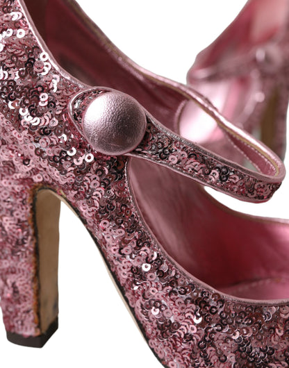 Pink Sequin Mary Jane Pumps High Heels Shoes - The Luxe Alliance