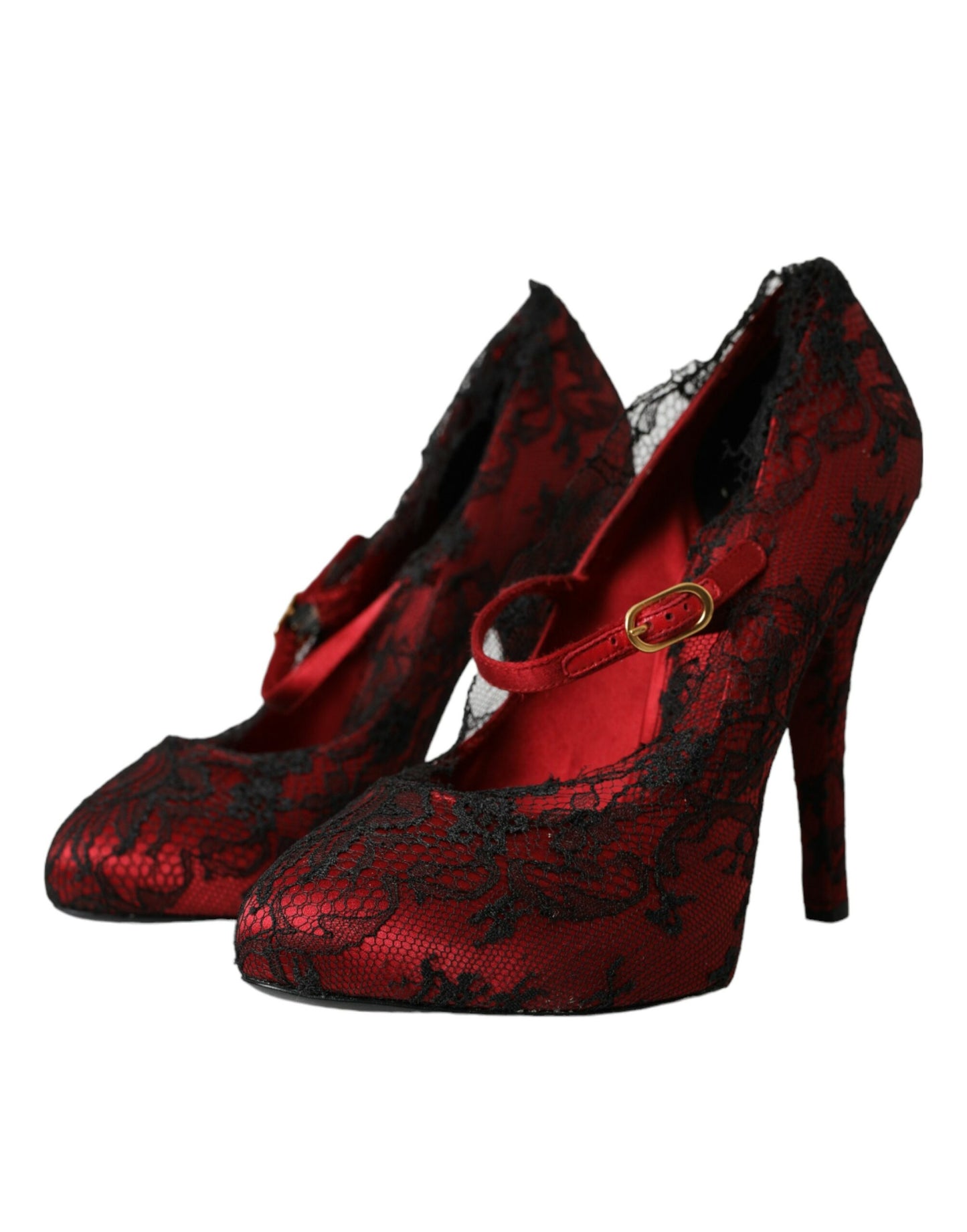 Red Black Floral Lace Mary Jane Pumps Shoes - The Luxe Alliance