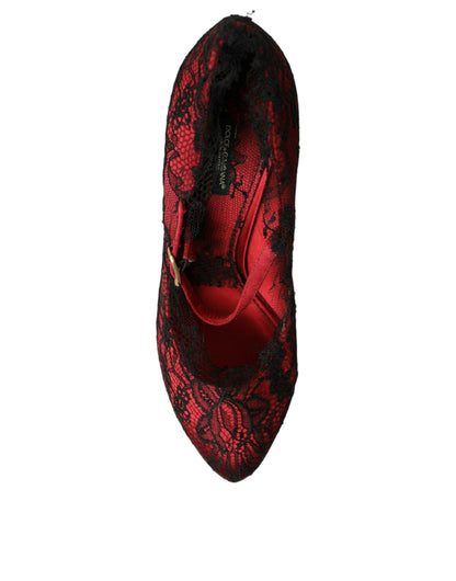 Red Black Floral Lace Mary Jane Pumps Shoes - The Luxe Alliance