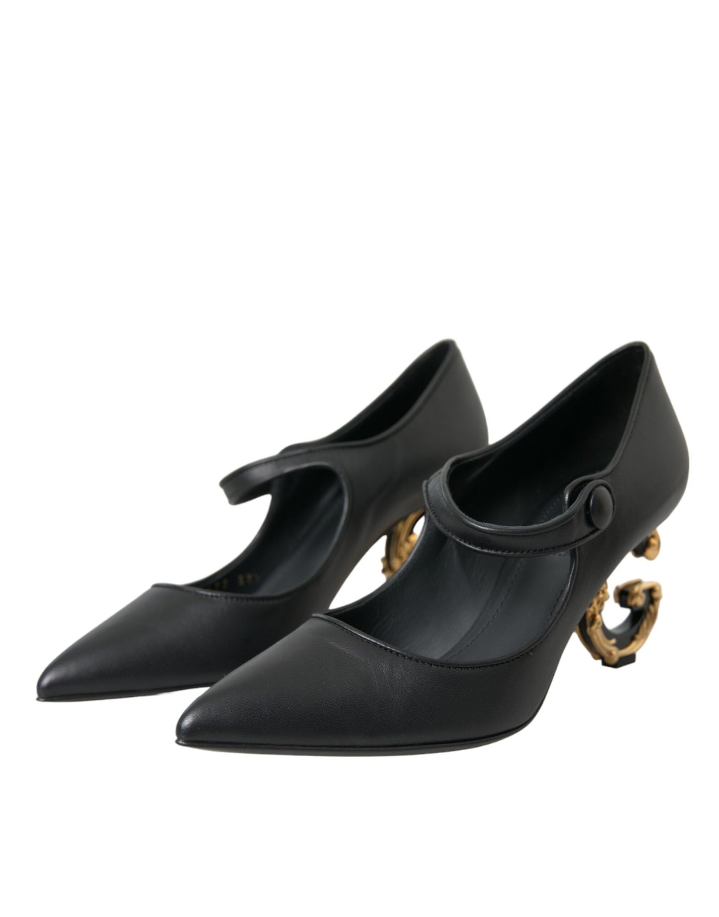 Black Leather Logo Heels Mary Janes Pumps Shoes - The Luxe Alliance