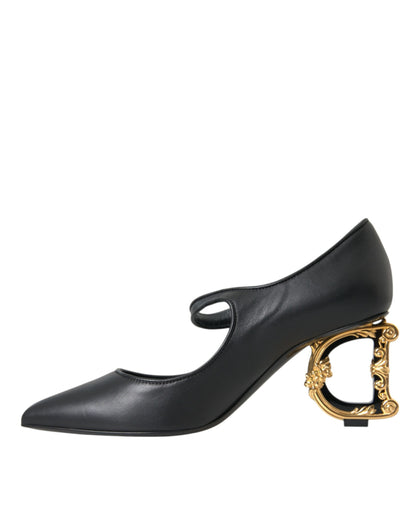 Black Leather Logo Heels Mary Janes Pumps Shoes - The Luxe Alliance