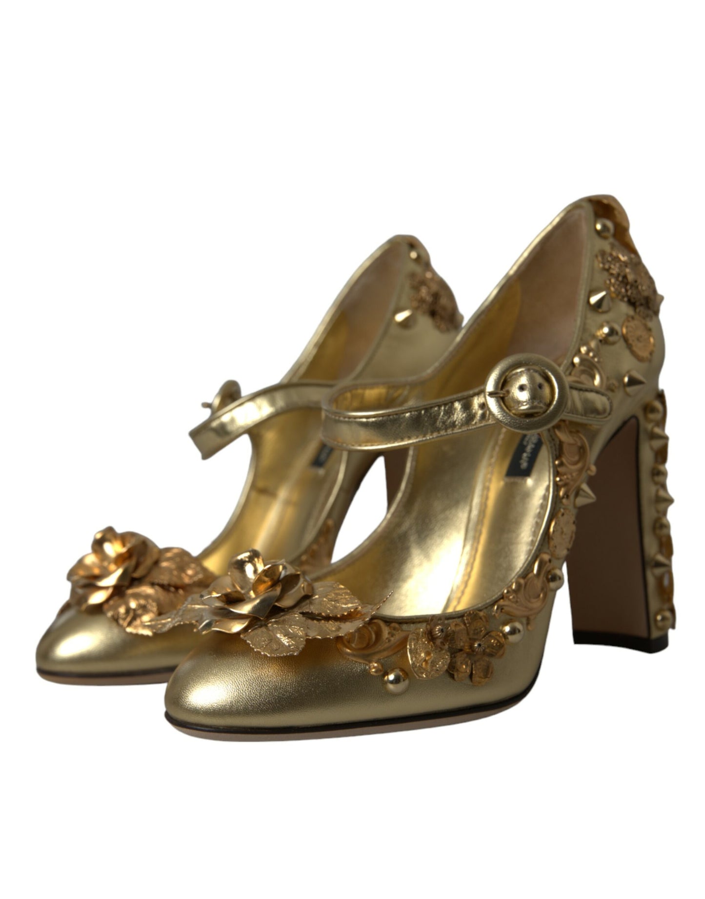 Gold Leather Crystal Mary Janes Pumps Shoes - The Luxe Alliance