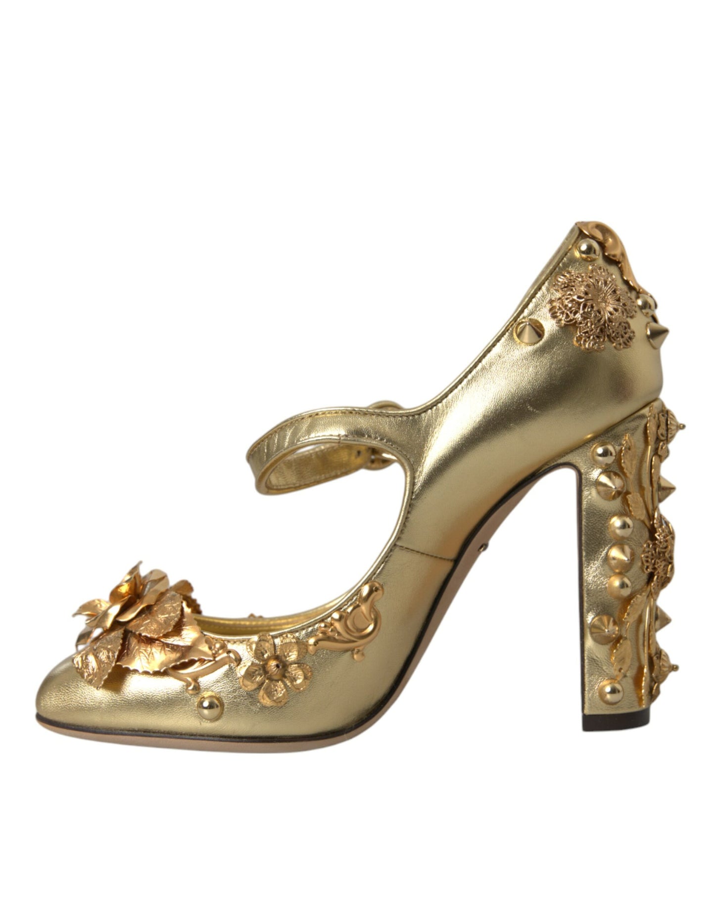 Gold Leather Crystal Mary Janes Pumps Shoes - The Luxe Alliance