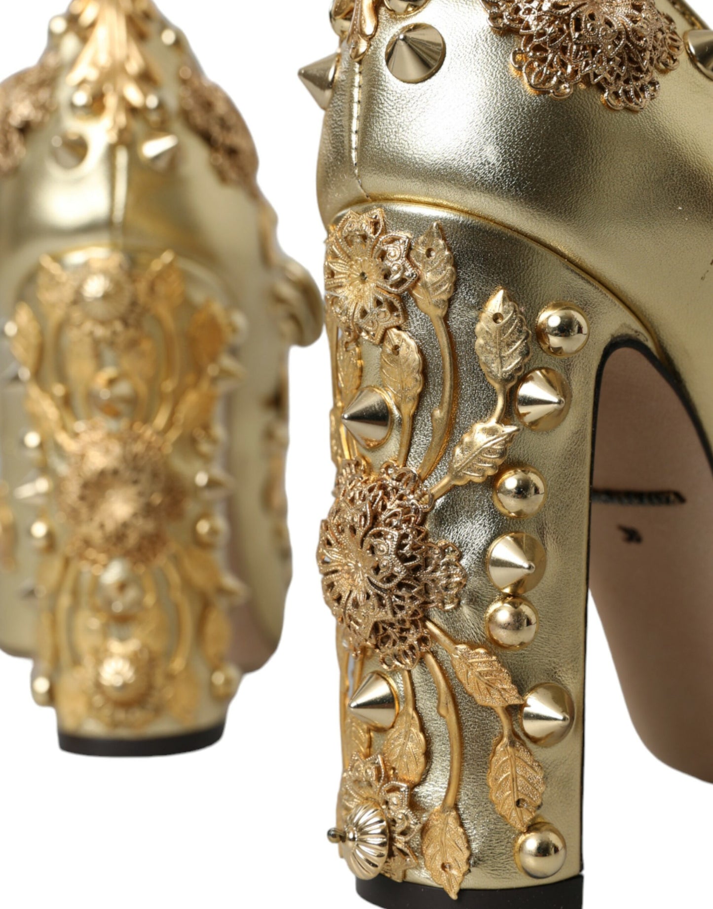 Gold Leather Crystal Mary Janes Pumps Shoes - The Luxe Alliance