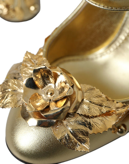 Gold Leather Crystal Mary Janes Pumps Shoes - The Luxe Alliance