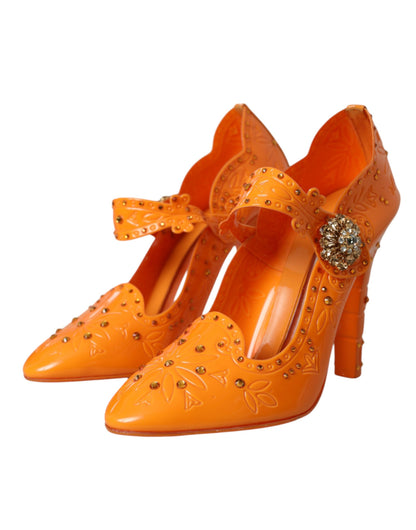  - Orange CINDERELLA Floral Crystal Pumps Shoes