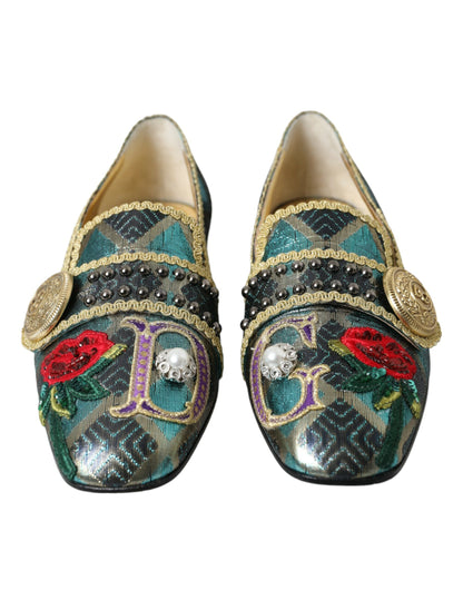  - Multicolor Jacquard Embellished Loafers Shoes