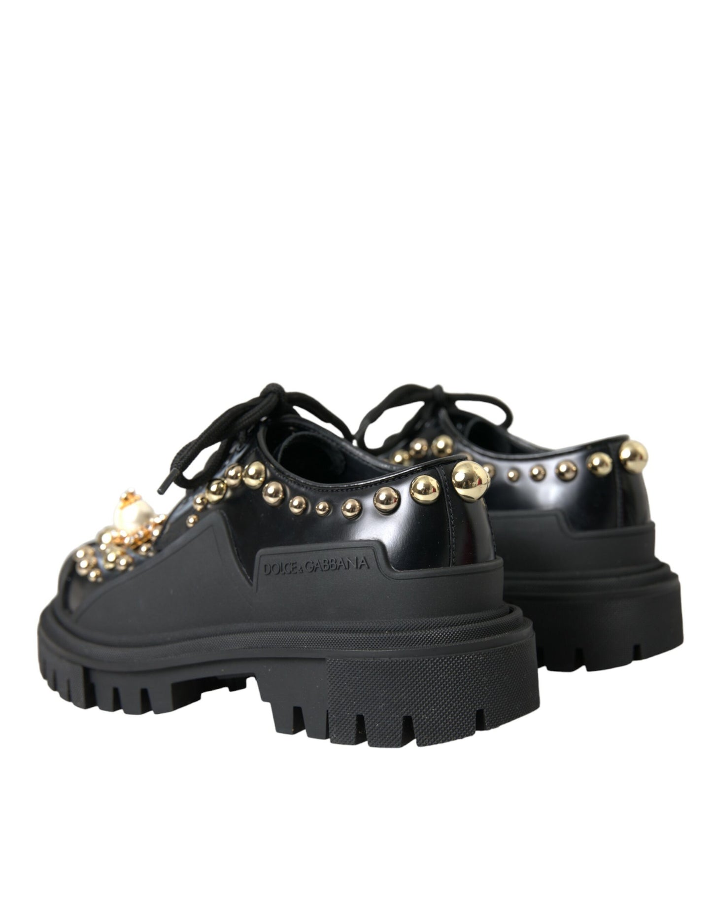  - Black Leather Trekking Derby Embellished Shoes