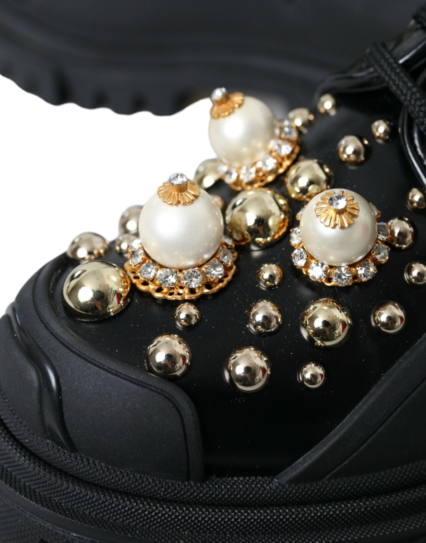  - Black Leather Trekking Derby Embellished Shoes