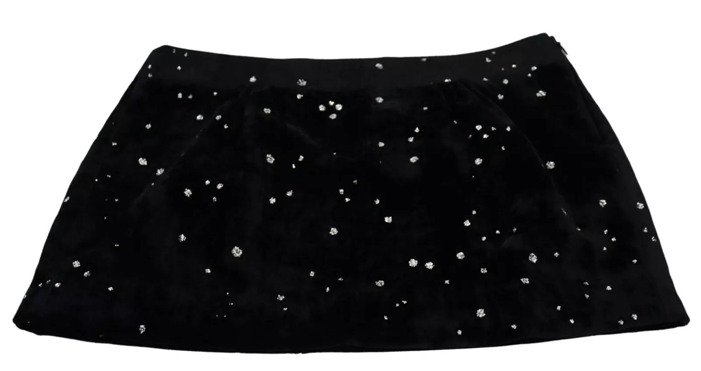  - Black Embellished Mid Waist A-line Mini Skirt