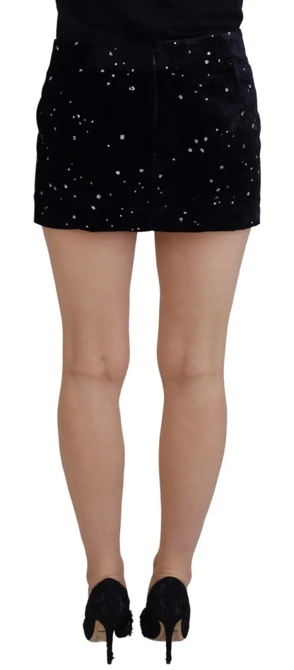  - Black Embellished Mid Waist A-line Mini Skirt