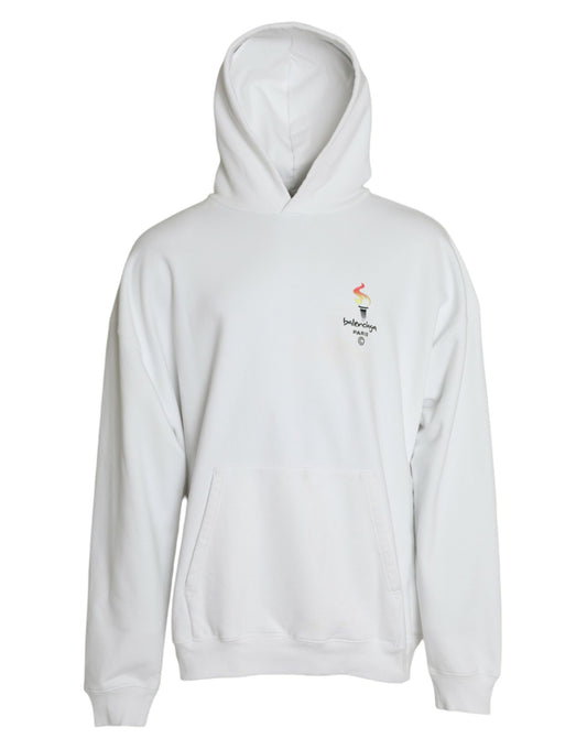  - White Cotton Logo Hooded Pullover Sweatshirt Sweater