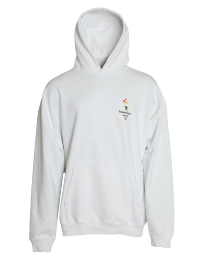  - White Cotton Logo Hooded Pullover Sweatshirt Sweater