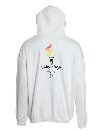  - White Cotton Logo Hooded Pullover Sweatshirt Sweater