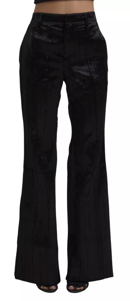  - Black Viscose Super Flare High Waist Pants