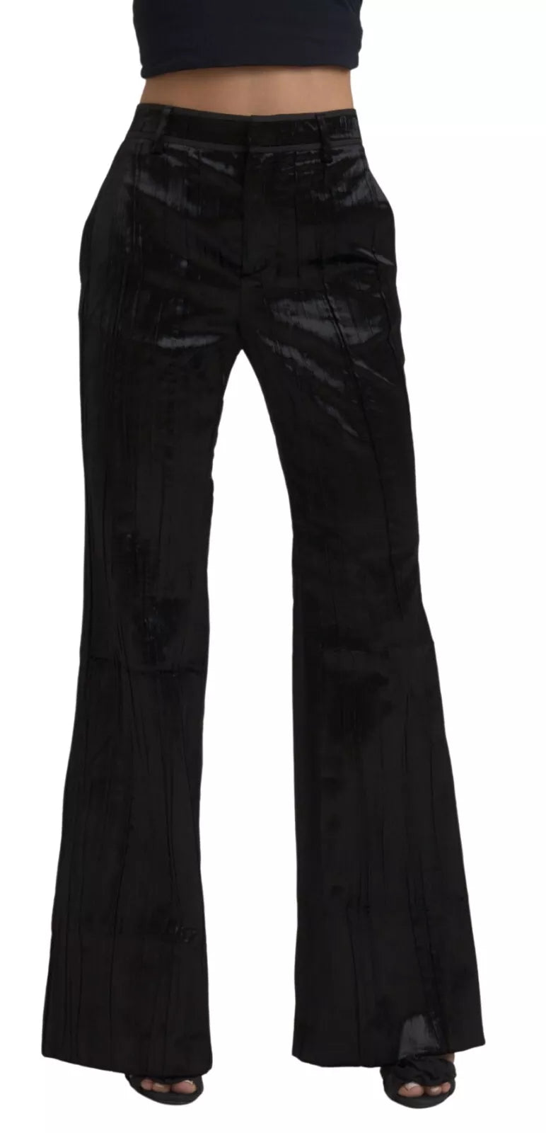  - Black Viscose Super Flare High Waist Pants