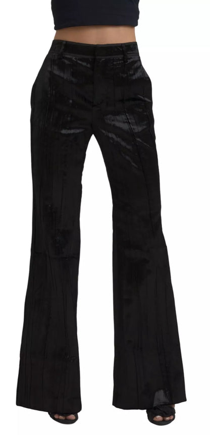  - Black Viscose Super Flare High Waist Pants