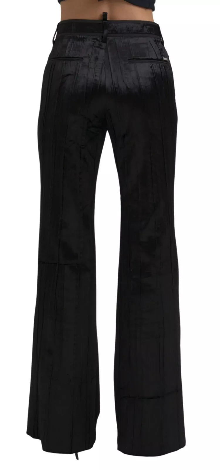  - Black Viscose Super Flare High Waist Pants