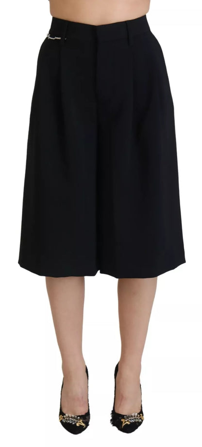  - Black High Waist Wide Leg Cropped Trouser Pants