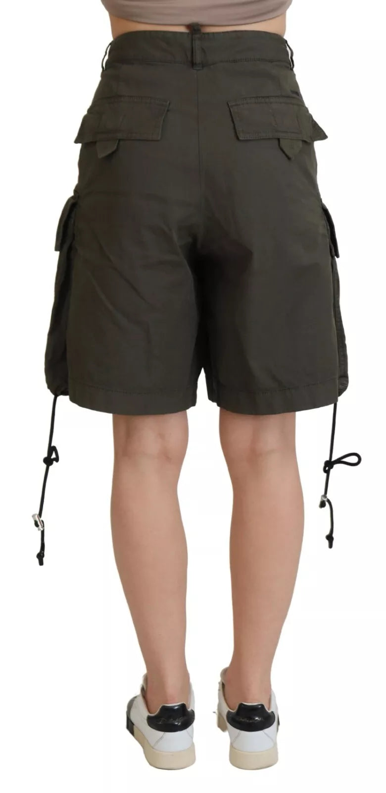  - Green High Waist Cargo Bermuda Women Shorts