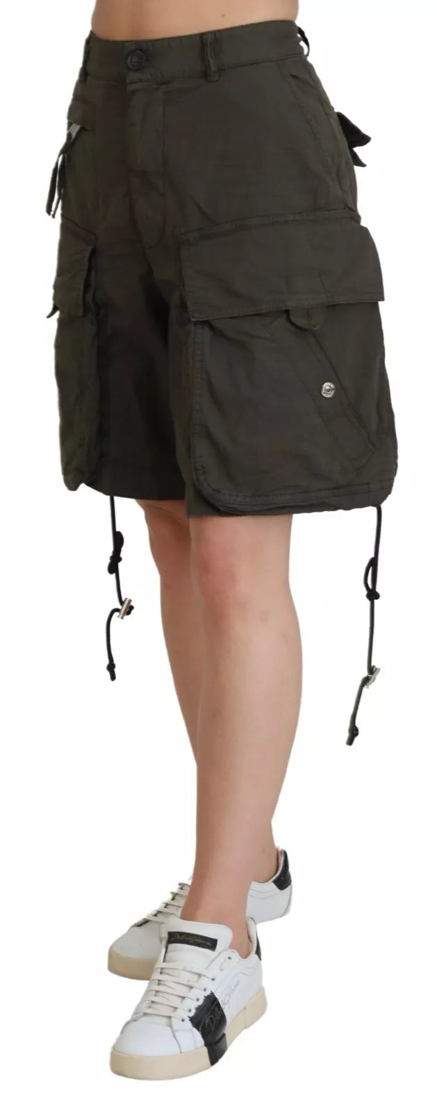  - Green High Waist Cargo Bermuda Women Shorts