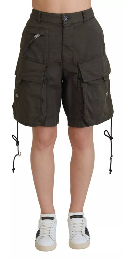  - Green High Waist Cargo Bermuda Women Shorts