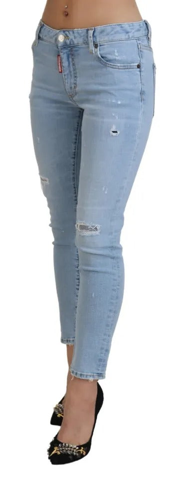  - Blue Tattered Mid Waist Cropped Twiggy Denim Jeans