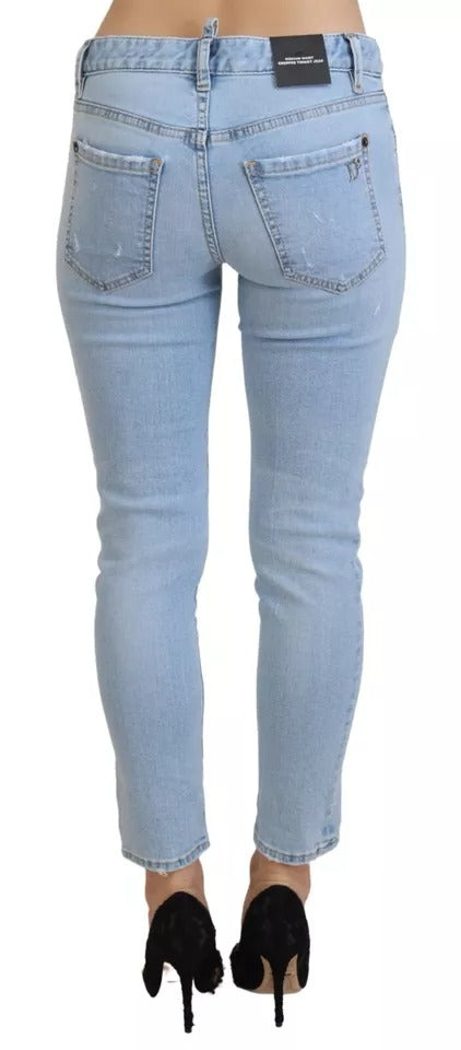  - Blue Tattered Mid Waist Cropped Twiggy Denim Jeans