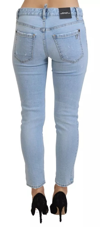  - Blue Tattered Mid Waist Cropped Twiggy Denim Jeans