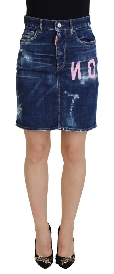  - Blue Icon High Waist Denim Mini Boston Jean Skirt