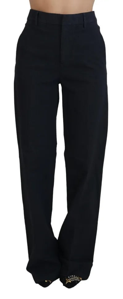  - Black Checkered High Waist Straight Pants