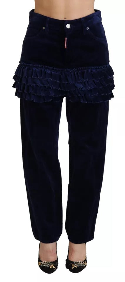  - Blue Ruffles HighWaist Cotton Denim Boston Fit Pants