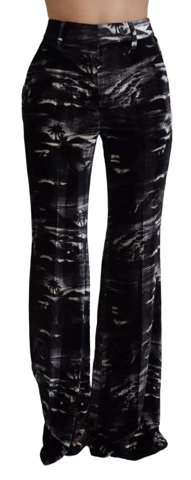  - Black Printed High Waist Super Flare Pants