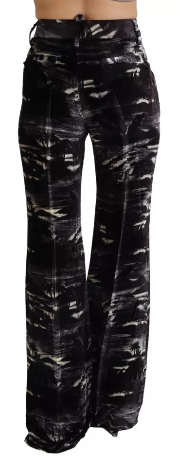  - Black Printed High Waist Super Flare Pants