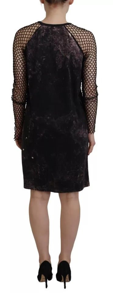  - Black Tie Dye Mesh Long Sleeves Cotton Shift Dress