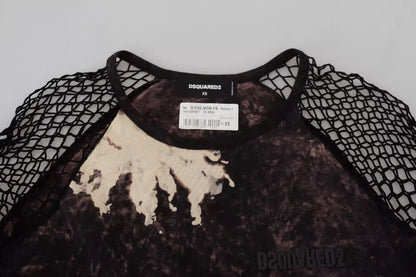 Dsquared2 Black Tie Dye Mesh Long Sleeves Cotton Shift Dress