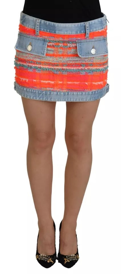  - Multicolor Polyester Low Waist A-line Denim Skirt