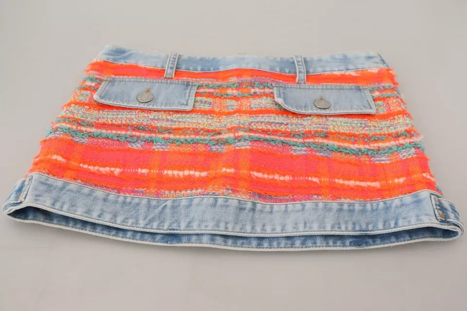  - Multicolor Polyester Low Waist A-line Denim Skirt