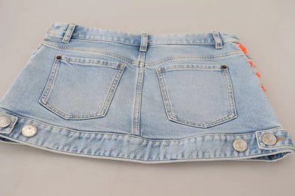  - Multicolor Polyester Low Waist A-line Denim Skirt