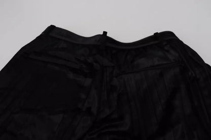  - Black Pleated High Waist Wide Leg Cropped Pants