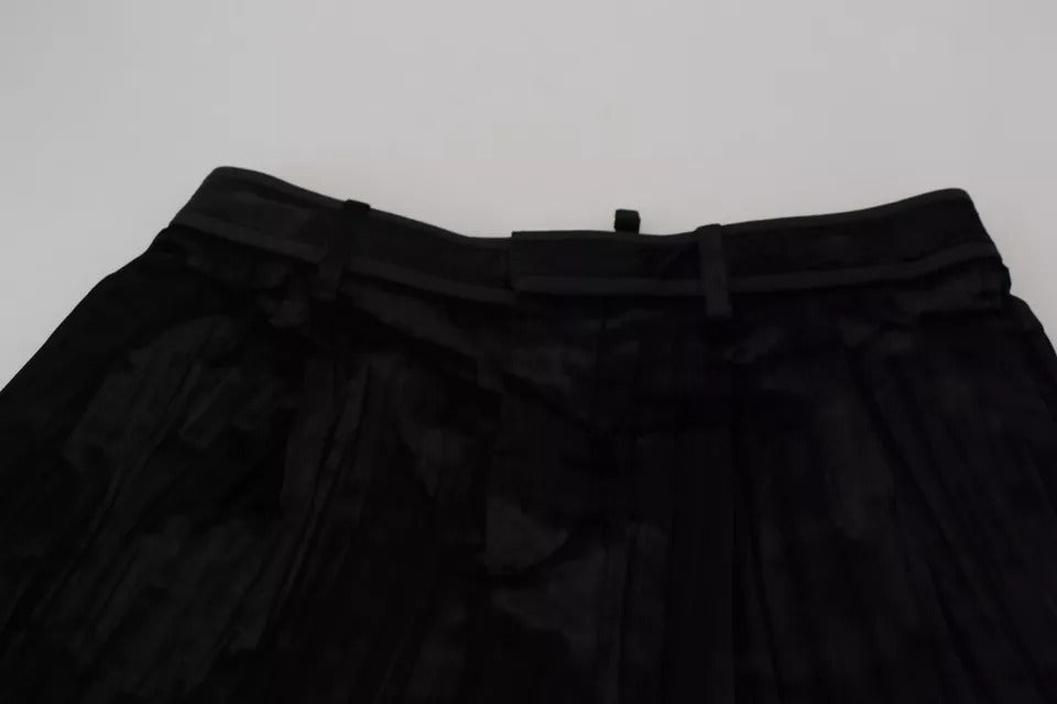  - Black Pleated High Waist Wide Leg Cropped Pants