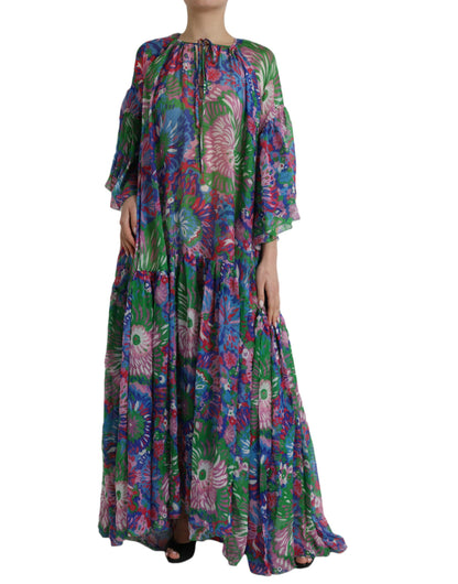  - Multicolor Floral Silk Kaftan Maxi Dress