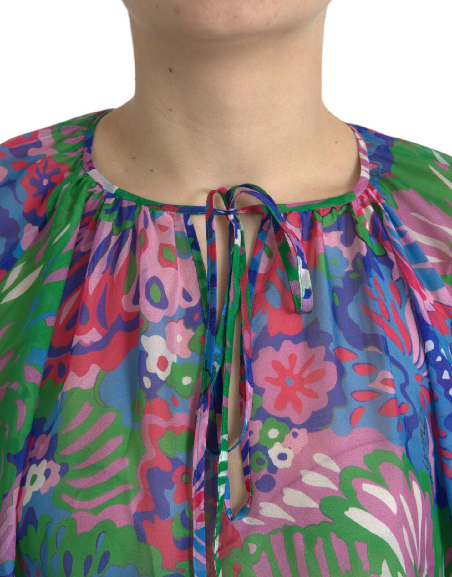  - Multicolor Floral Silk Kaftan Maxi Dress